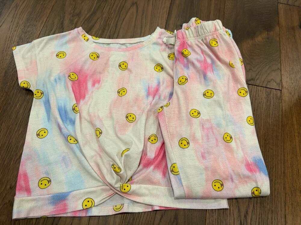 Old Navy Girls Smiley Face Tie Dye Pajama Set L 10-12